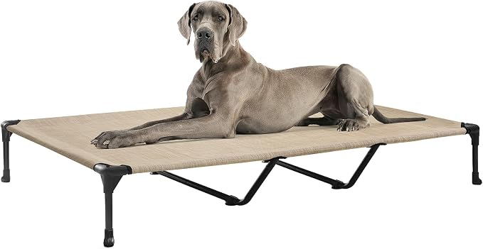 Veehoo Outdoor Elevated Dog Bed Large Sized Dogs, XXL Cooling Raised Dog Cots Beds Training Platform Off Ground Hammock with Breathable Mesh, No-Slip Feet, 59"x37.5", Beige Coffee | Off-ground training platform, portable camping hammock, breathable mes...