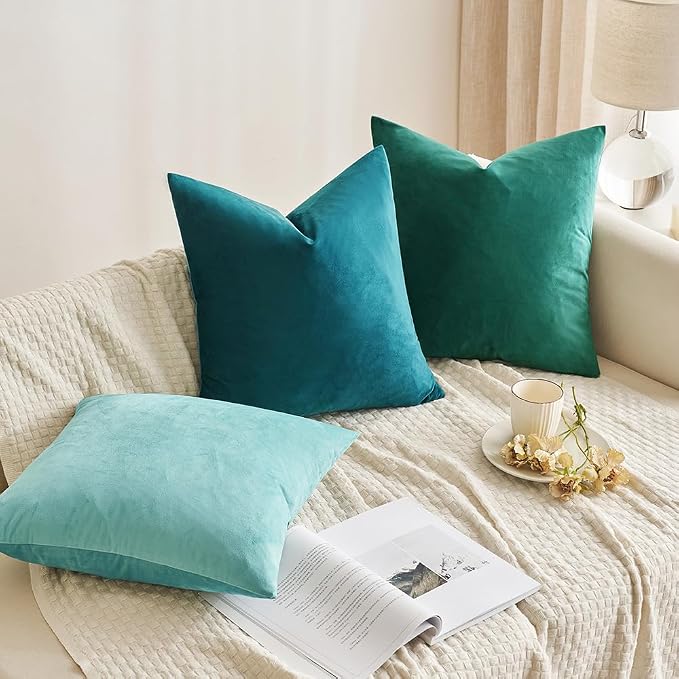 MIULEE Velvet Throw Pillow Covers 20x20 Inch Pack of 2 Teal | Soft Solid Decorative Pillow Covers, Modern Luxury Home Decor, for Couch Chair Sofa Bedroom Livingroom
