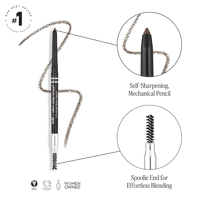 bdb Universal Eyebrow Pencil - Precision Tip & Spoolie, Waterproof, Define Shape & Fill Brows, 4-Pack