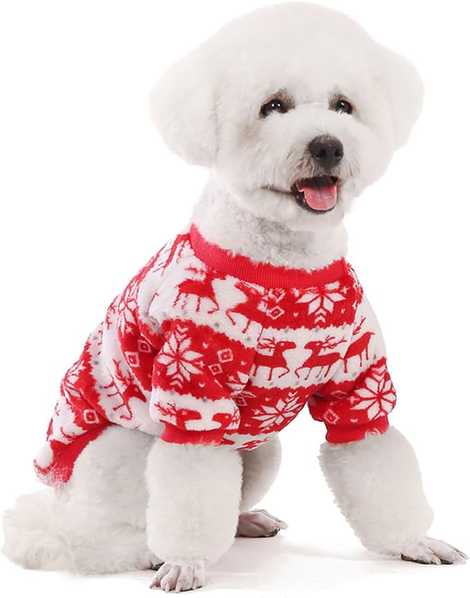 FabriCastle Christmas Dog Sweater, 2-Pack Dog Clothes, Ultra Soft and Warm Pet Jackets for Small Dogs & Cats, Winter Pet Apparel Costumes, Puppy Outfits (Red,Blue, X-Large)