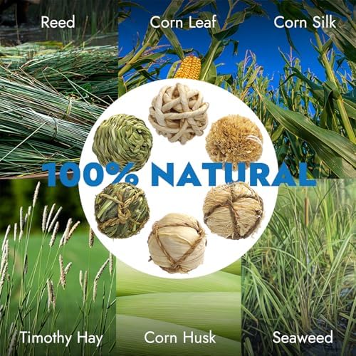 Natural Dog Chew Toys, 12pcs Woven Grass Chew Balls for Dogs, Dental Teething Toys & Interactive Fetch Toys, Outdoor Rattan Digestible Chew Ball for Boredom Relief and Teeth Cleaning