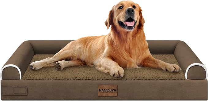 Orthopedic Dog Bed for X-Large Dogs, 40 x 32 Inch, Dark Coffee | Egg crate foam for joint support, 3-sided bolster pet sofa, waterproof lining, washable cover, and non-skid base