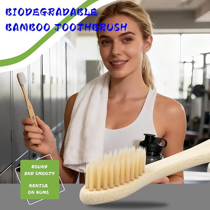 Tooth HaHa Bamboo Toothbrushes for Adults, BPA-Free Soft Tapered Bristles, Eco-Friendly Natural Organic Wooden Toothbrush, 10-Count Toothbrushes Travel Set