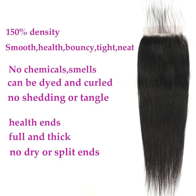 5x5 HD Transparent Lace Closure - Straight Human Hair Brazilian 18inch Virgin Straight - 100% Real Human Hair Free Part Pre Plucked Natural Black Glueless