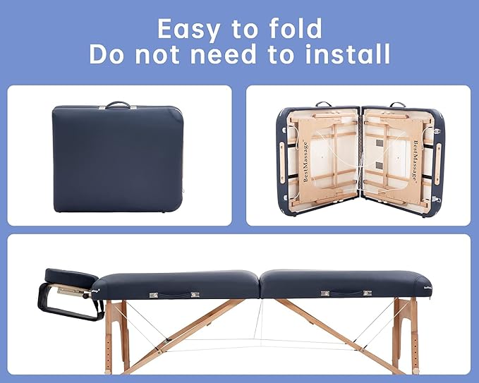 BestMassage Massage Bed Portable Massage Table 72" L*30" W*3.5" THK Lash Bed Height Adjustable 2 Folding PU Leather Spa Table with Oxford Bag for Spa Footmassage Facial CareSpa Tattoo