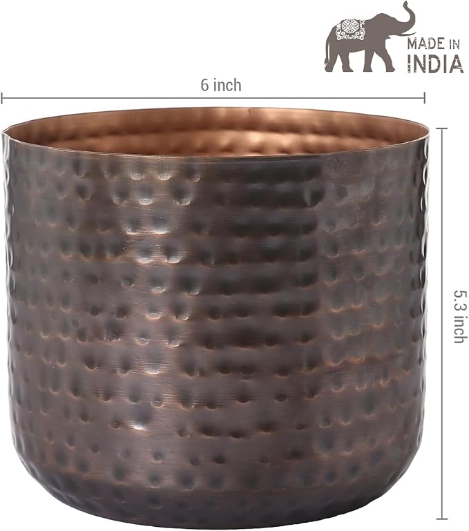 MyGift 6 Inch Copper Metal Vase, Hammered Flower Pot, Handcrafted | Elegant hammered finish brings artisan character to floral arrangements, succulents, and tabletop decorative displays