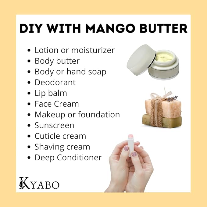KYABO 3Lbs MANGO BUTTER PREMIUM Organic Unrefined Raw Virgin 100% Pure Cold Press Grade A Non GMO 100% Natural For Skin BodyCare Beauty Moisturizer DIY For Body Butters, Soap Making,Lotions, Creams…
