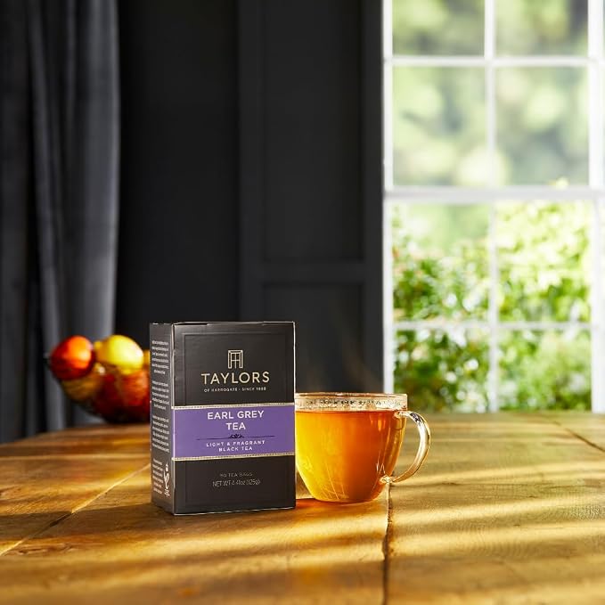 Taylors of Harrogate Earl Grey, Black Tea, Pillow Bags, 50 Count (Pack of 1), Fragrant, Delicate & Light, Caffeinated, Enjoy Hot or Iced, 50 Teabags