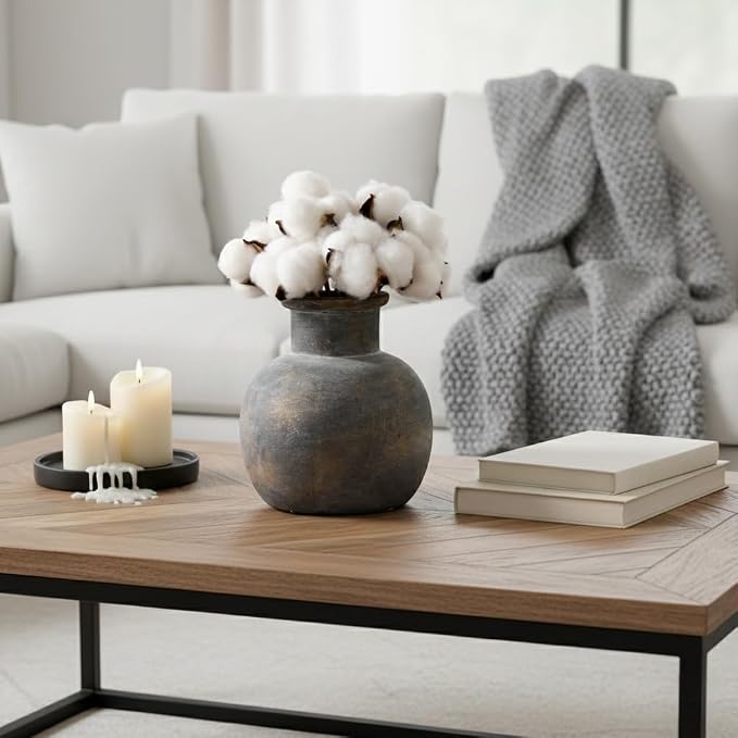 SIDUCAL Ceramic Rustic Farmhouse Vase | 6 Inch Pottery Decorative Flower | Boho | Terracotta Vase for Home Decor Table, Living Room, Bathroom Decoration, Shelf Decor, Mantel, Bronze