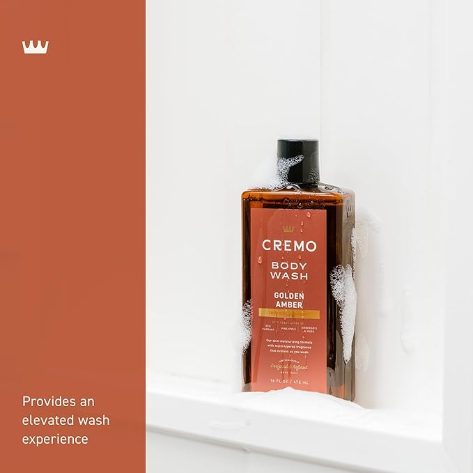 Cremo Body Wash Men, Notes of Red Currant, Pineapple, Ambergris and Moss, Rich-Lathering Golden Amber, 16 Fl Oz (Pack of 2)