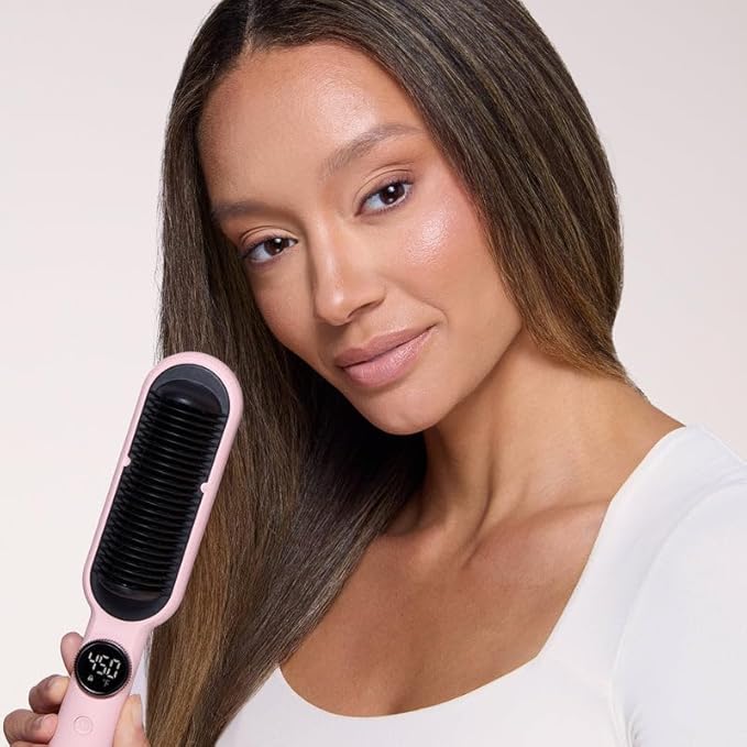 L'ANGE HAIR Smooth-It 2-in-1 Hot Comb Straightener | Digital Straightening Comb with Adjustable Heat Dial | Ionic Technology for Frizz-Free Styling | for All Hair Types (Digital Comb - Blush)