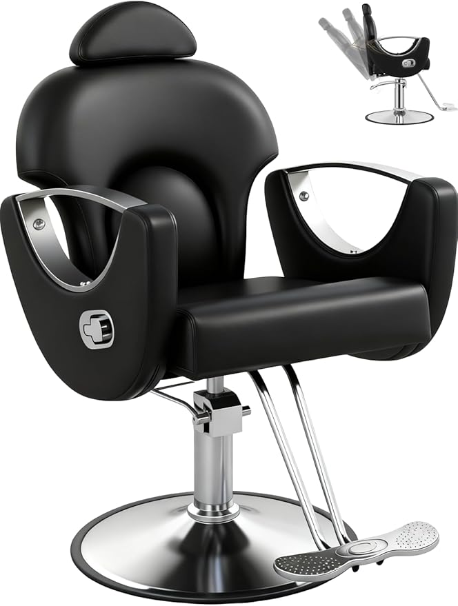 Black Salon Chair for Hair Stylist, Professional Barber Chairs Barbershop Hair Stylist Chair w/Heavy Duty Hydraulic Pump, 360° Braiding Styling Hairdresser Chairs for Spa Home Euipment, Sliver Black