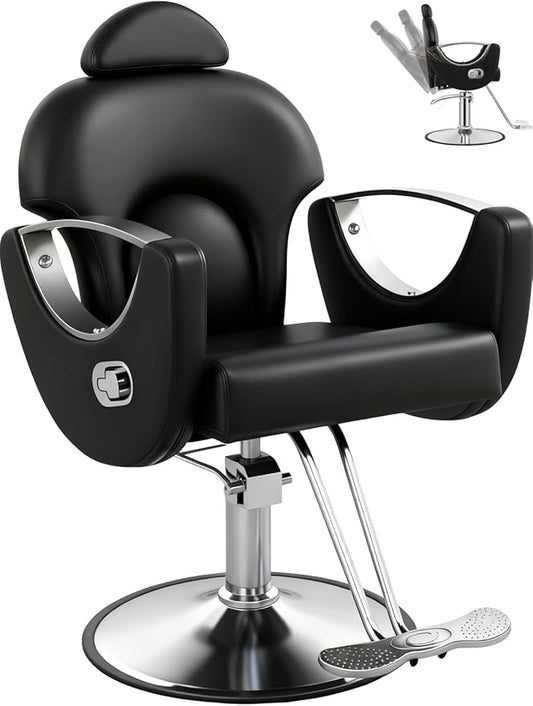 Black Salon Chair for Hair Stylist, Professional Barber Chairs Barbershop Hair Stylist Chair w/Heavy Duty Hydraulic Pump, 360° Braiding Styling Hairdresser Chairs for Spa Home Euipment, Sliver Black