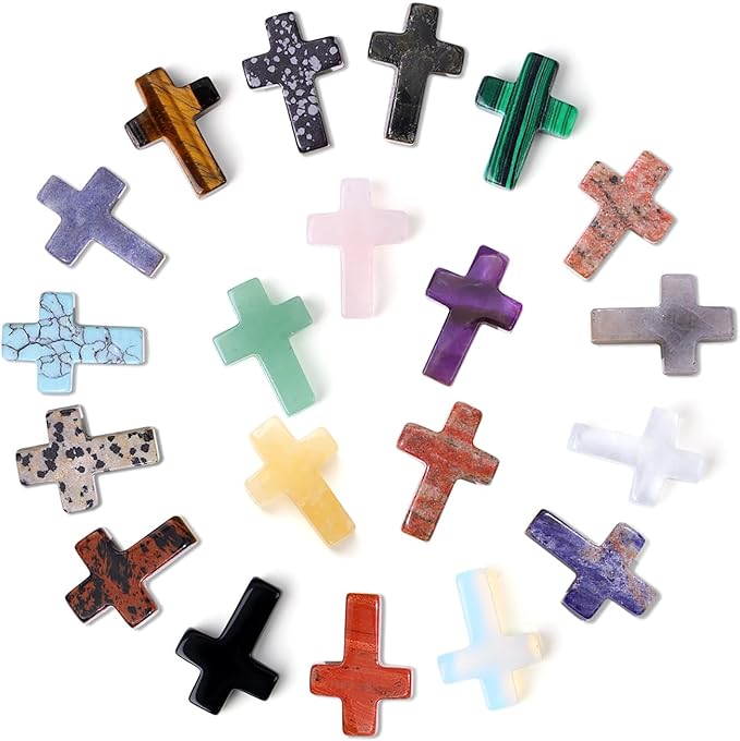 DUQGUHO Pocket Cross Mini Crystal Crosses Bulk 1 Inch Small Cross Shaped Crystals and Healing Stones Crystal Wall Decor Easter Decor 20PCS