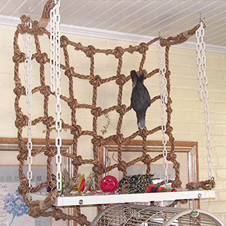 Parrot Climbing Net Jungle Fever Rope Small Animals Toys for Parakeets Lovebirds Finch Budgerigars Conure Cockatiel (L 24" x 24")