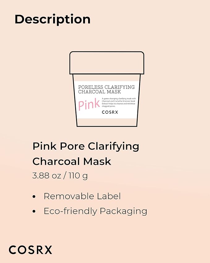 COSRX Pink Pore Clarifying Charcoal Mask 3.8 fl. oz / 110g Blackheads, Pores, Acne Control, Color Changing Fun Skincare, Detox Face Clay Mask, Wash Off Type, Korean Skin Care