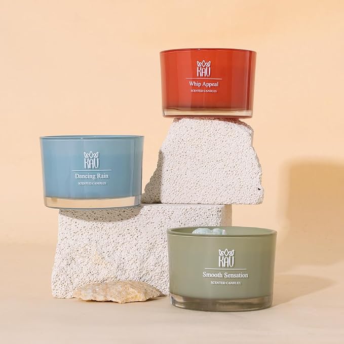 Scented Candles for Home Décor - KAV Dancing Rain Premium Scented Candle for Women Men, Embedded Stone and Soy Wax in 3 oz Glass Jar, Natural Aromatherapy (Whip Appeal)