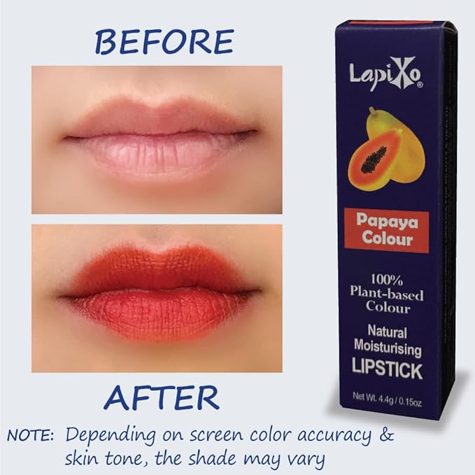 LAPIXO 100% Plant-based Color Lipstick, Unique Formula, Natural + Moisturizing | Non-Toxic, Antioxidant-rich, All Food Ingredients, Natural Matte Vibrant Color, 4.4g/0.15oz (Papaya color)