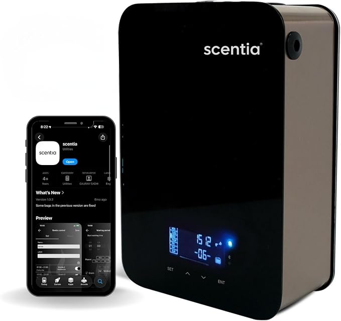 HVAC Scent Diffuser System with App | Waterless Diffuser for Home, Office, Large Room, Studio, Yoga,| Coverage Upto 2500 Sq.ft | Scentia CASA SC 2000 Black/Rose Gold