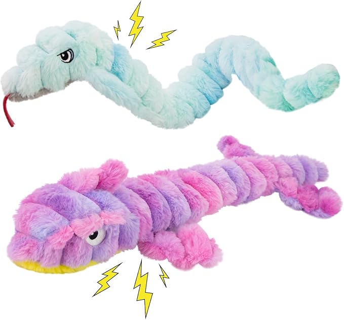 2 Pack No Stuffing Dog Squeak Toys, Soft Stuffless Plush Dogs Chew Toy for Medium Large Dogs, Durable Interactive Teething Toys for Puppies, Tug of War Game to Keep Them Busy, Best Birthday Gifts