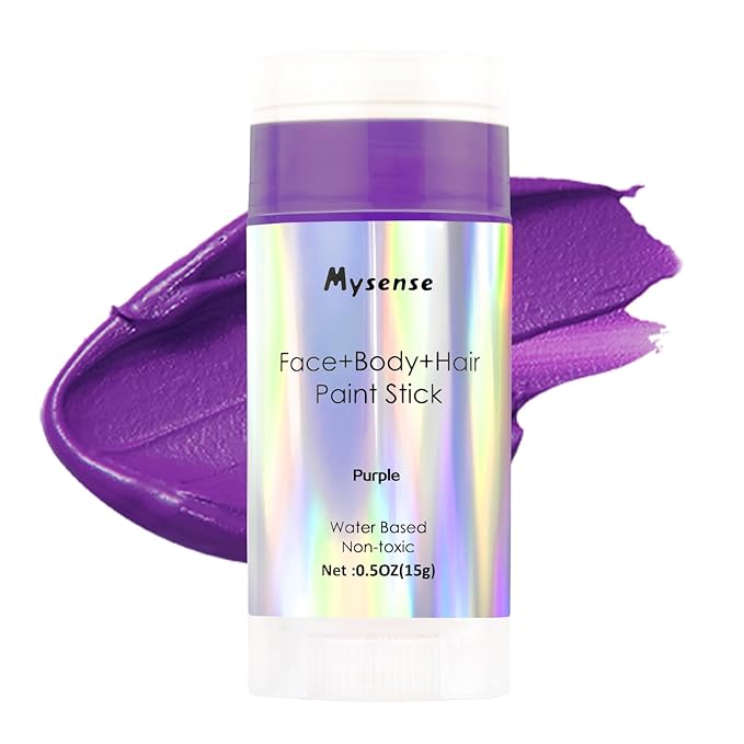 Mysense Purple Face Body Hair Paint Stick,Water Based Washable Temporary Hair Color,Non-toxic Cream Body Paint for Adults and Children Halloween Costume Ursula Sea Witch Amethyst Cosplay Makeup,0.5oz