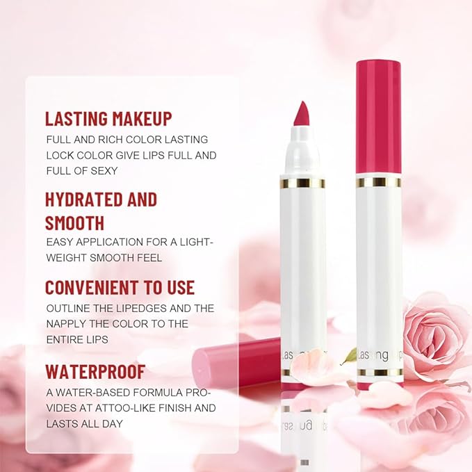 Fuchsia Pink Dual-Tip Liquid Lip Liner Pen - Flat End for Full Coverage & Pointed Tip for Precise Lining, Long-Lasting Waterproof Matte Lipstick, Makeup Tool for Full Coverage and Defined Lip Lines 05