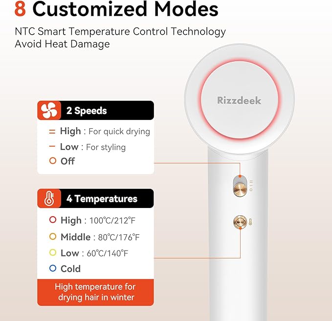 Fast Drying Hair Dryer, 110,000 RPM High-Speed 300M Negative Ions Brushless Blow Dryer for Shine & Frizz-Free Hair, Intelligent Thermo-Control, Lightweight Quiet Dryer with Magnetic Nozzle