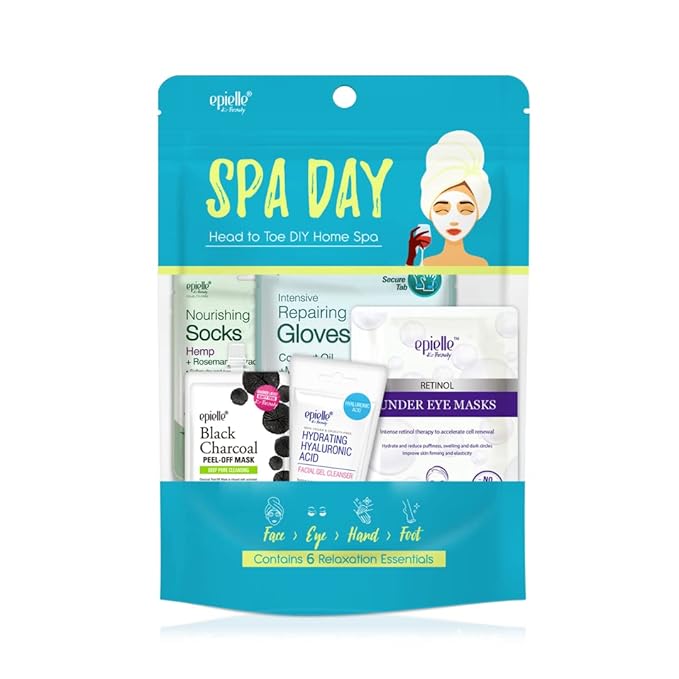 Epielle Spa Day Kit, 6 Relaxation Essentials, Hydrating & Detoxifying for Radiant Skin, At-Home Spa Kit, Self Care Gifts for Women, Korean Skin Care Set, Stocking Stuffers