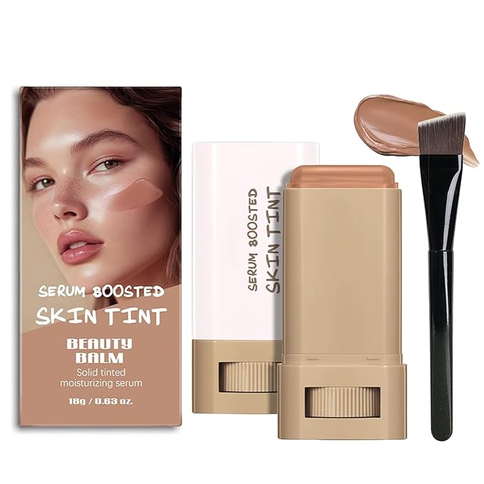 Beauty Balm Serum Boosted Skin Tint with Brush– Lightweight Essence Tinted Foundation Stick for Flawless Sheer to Full Coverage, Natural & Breathable Contour Stick for Face Makeup, All-Day Wear (#06)