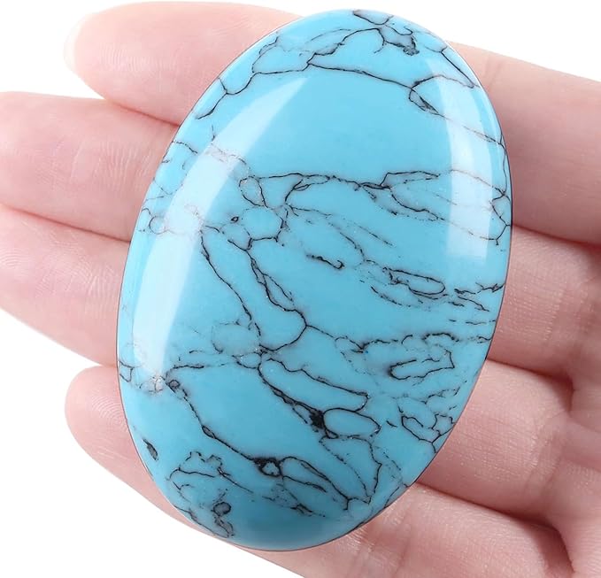 LAIDANLA Turquoise 2.4" Large Palm Stone Healing Crystals Gemstones Calming Effects Energy Balancing Reiki Polished Worry Stone Cleansing Protection Anxiety Stress Relief Therapy 1PC