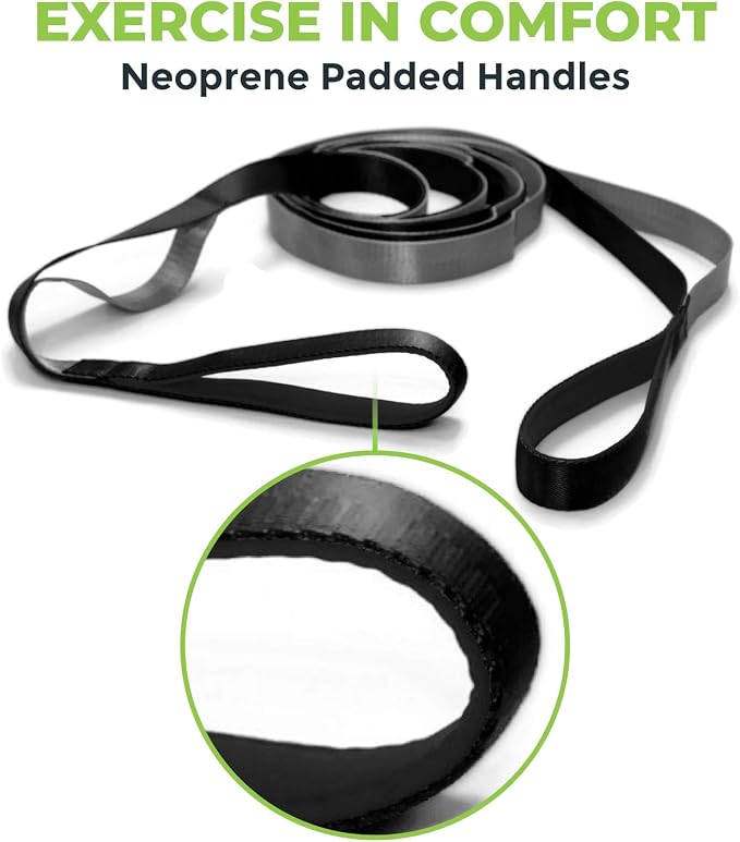 Gradient Fitness Stretching Strap for Physical Therapy, 12 Multi-Loop Stretch Strap 1" W x 8' L, Neoprene Handles, Physical Therapy Equipment, Yoga Straps for Stretching, Leg Stretcher.