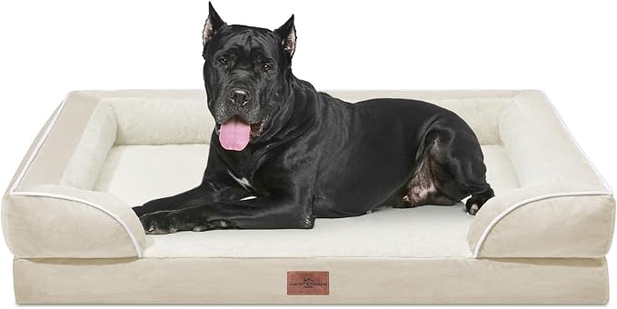 Comfort Expression Waterproof Orthopedic Dog Beds for Extra Large Dog | Supportive Egg Crate Foam Big Dog Bed with Removable Bolster, Dog Couch with Washable Cover & Non-Slip Bottom, 53x42Inch