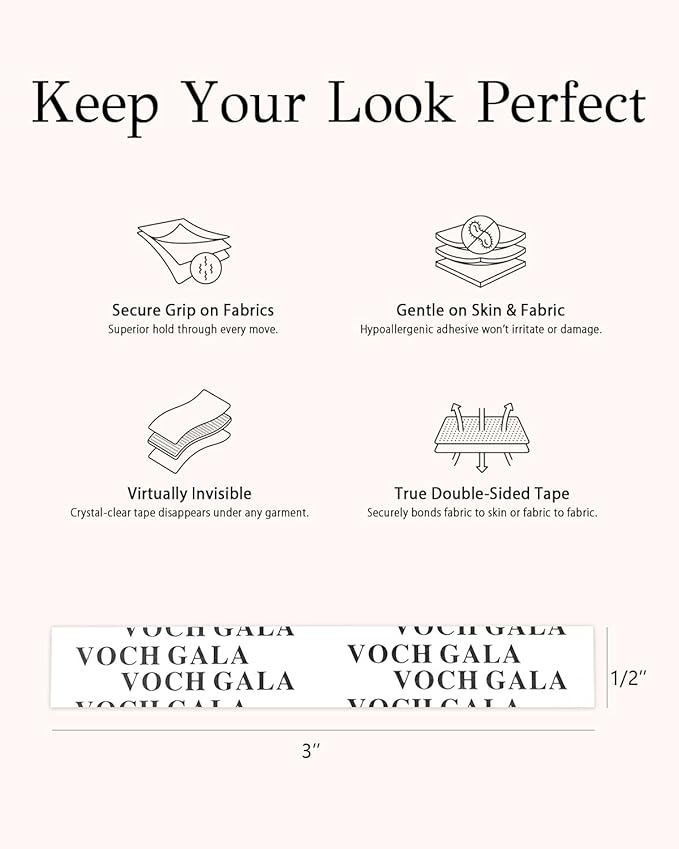 Double-Sided Tape for Clothes and Fashion – No-Iron Fabric Tape, Pre-Cut Body Tape & Clothing Tape, Gentle on Skin & Fabrics