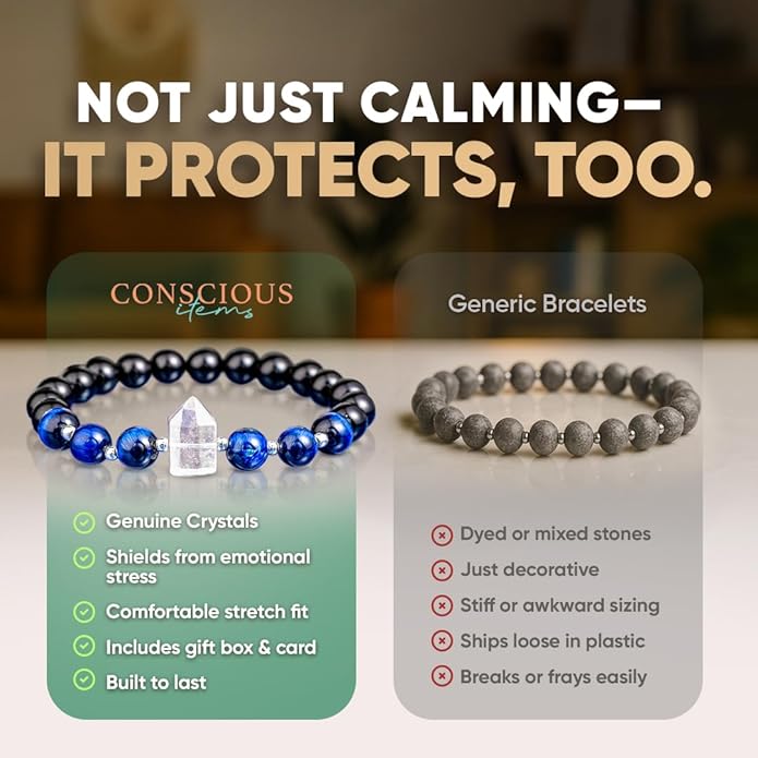 Conscious Items Protection Bracelets for Women & Men, Healing Crystal Bracelet with Natural Stones for Energy Shielding, Grounding, Stress, & Negative Energy Protection