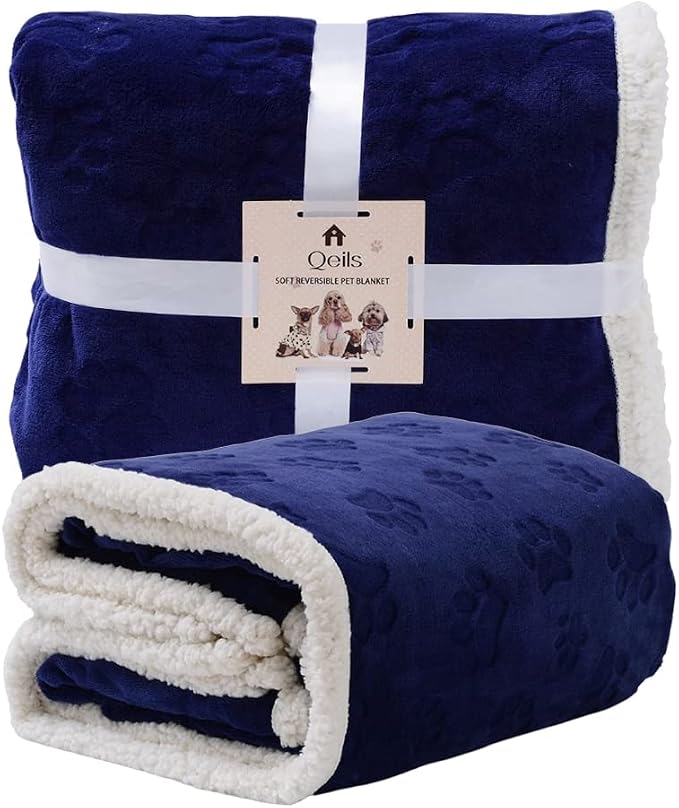 Waterproof Blanket for Bed, Dog Blankets for Large Dogs, Waterproof Cat Blanket Washable, Soft Sherpa Fleece Puppy Blanket, Reversible Throw Protector for Couch Car, 50"X60", Navy Blue