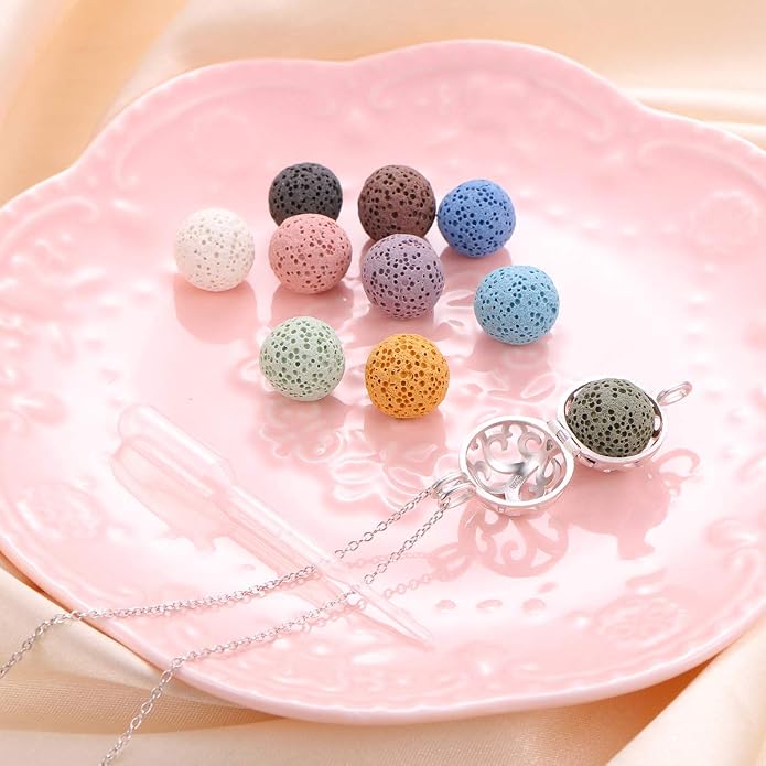 DAOCHONG S925 Sterling Silver Aromatherapy Essential Oil Diffuser Necklace Love Heart Locket Perfume Pendant Necklace Jewelry 18+2" Adjustable Chain