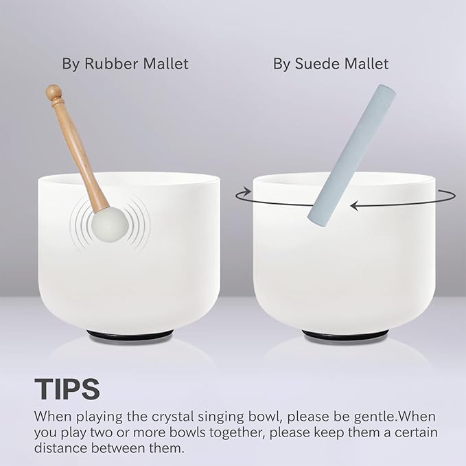 CVNC 432Hz 7-12 Inch Crystal Singing Bowl Set of 7 with 2 Pcs Carrying Case Bag, Frosted Quartz Crystal Sound Bowls for Chakra,Sound Therapy, Meditation Energy