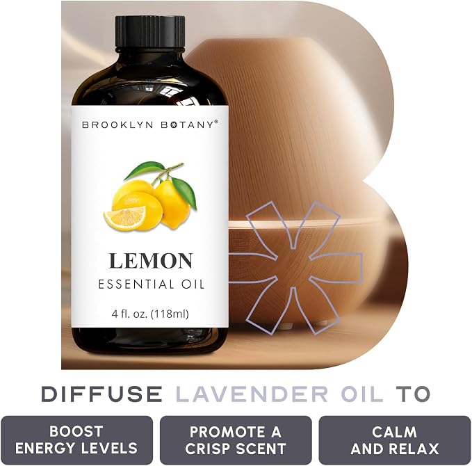 Brooklyn Botany Lemon Essential Oil - Huge 4 Fl Oz - 100% Pure and Natural - Premium Grade with Dropper - for Aromatherapy and Diffuser