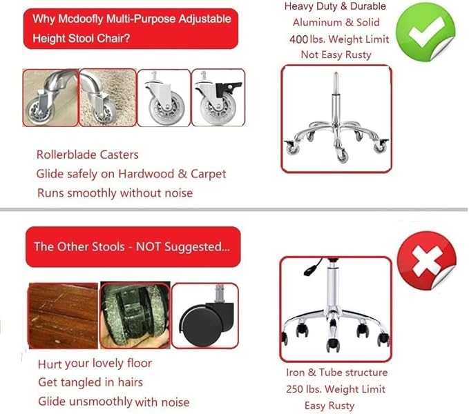 Salon Rolling Stools with Locking Wheels - Adjustable Swivel Stool Chair Heavy Duty 400 lbs Thick Cushion Hydraulic Shop Stool for Tattoo Facial Massage Kitchen Counter Salon Spa Medical Garage(Grey)
