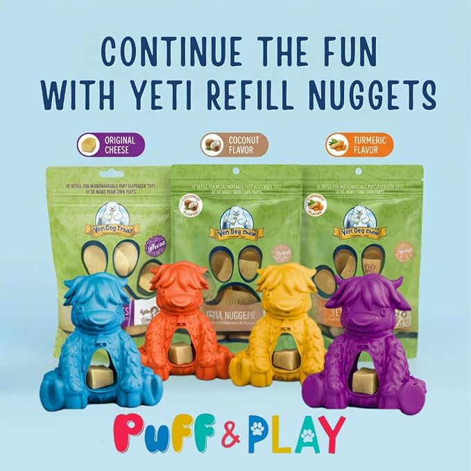 Yeti Puff & Play Interactive Dog Toy, Nugget Treat Dispenser, Yellow Yak