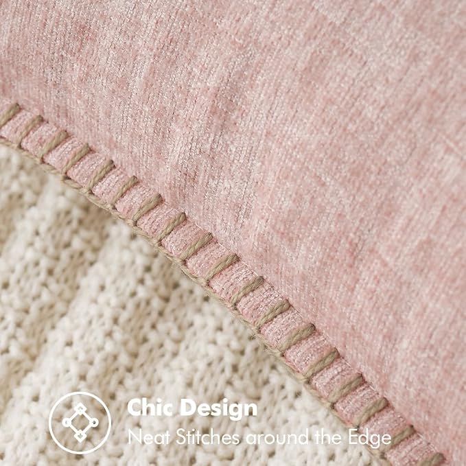 MIULEE Decorative Couch Throw Pillow Covers 16x16 Inch Pink 2 Pack | Farmhouse Pillow Covers with Stitched Edge, Soft Chenille Cushion Cases, for Sofa Bed Living Room Home Decor