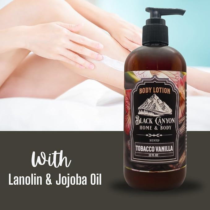 Black Canyon Tobacco Vanilla Scented Body Lotion with Lanolin and Jojoba Oil, 12 Oz
