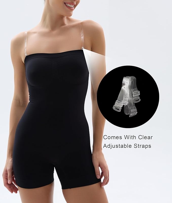 SHAPERX Strapless Shortie Bodysuit for Women Tummy Control Shapewear Seamless Body Shaper with Removable Straps