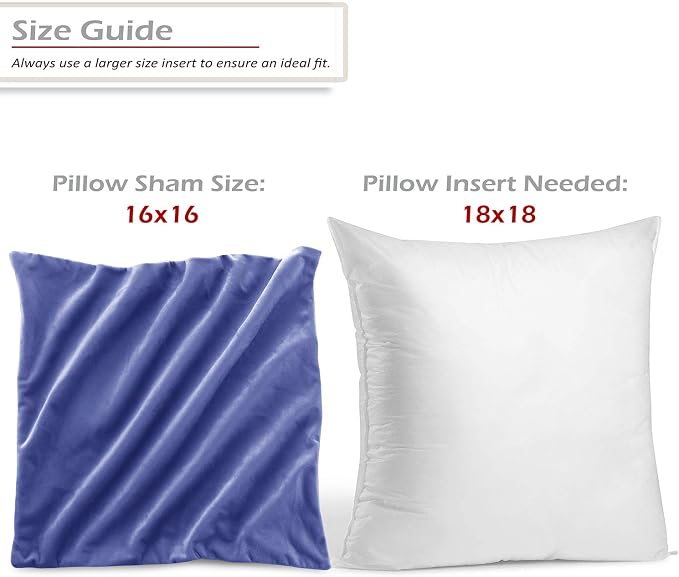 Throw Pillow Inserts Pack of 2 with Velvet Soft Solid Decorative Square Throw Pillow Covers Set for Sofa Couch Car Bedroom, 18X18 Throw Pillows Inserts with 16x16 Washable Cushion Covers, Calm Blue