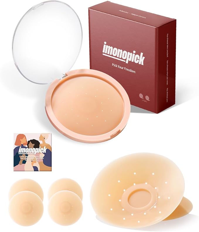 Nipple Covers For Women, 2 Pairs Sticky Bra, Reusable Pasties Nipple Covers Waterproof with Travel Box