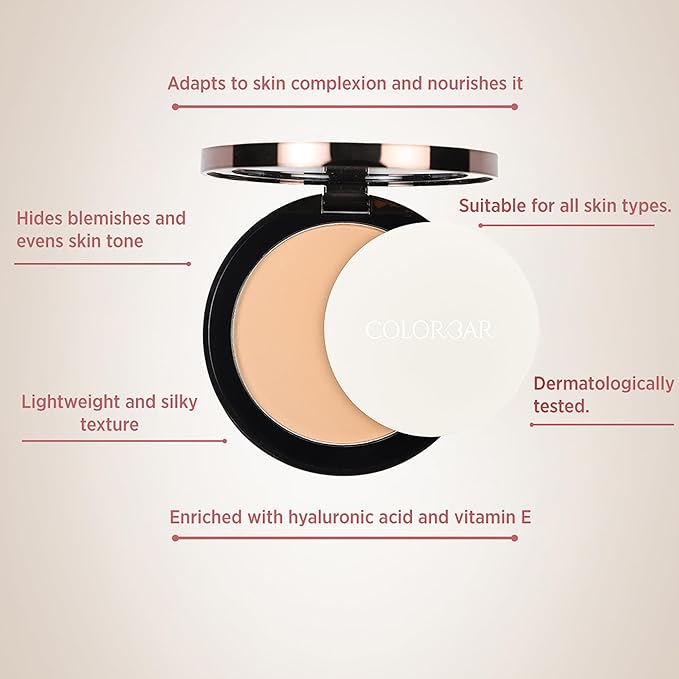 Colorbar Perfect Match Compact - Pressed Powder Foundation with Hyaluronic Acid and Vitamin E - Light to Medium Coverage - 003 Warm Beige - 0.3 oz