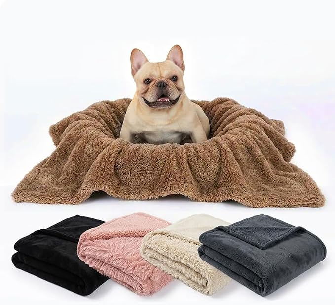 Pet Blankets Waterproof Fluffy Fleece Blanket Cat Dog Blankets Liquid Pee Proof Throw Blanket Reversible Furniture Protector Cover Washable for Couches Beds Sofa 65"x57" Brown