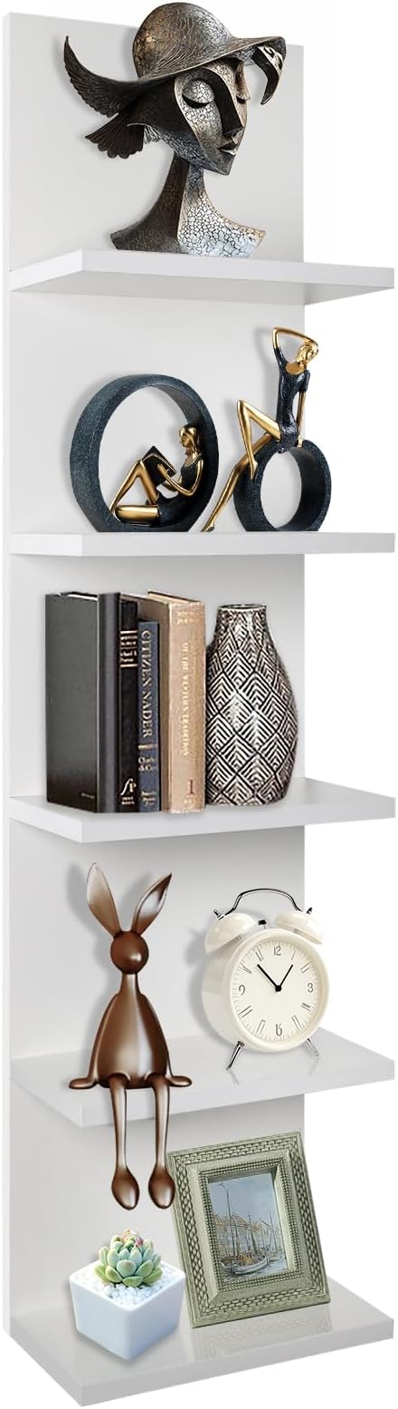 5 Tier Wall Shelf, Wall Mounted Shelves Unit for Living Room Bedroom, Floating Shelves Decor Organizer Tall(White), White