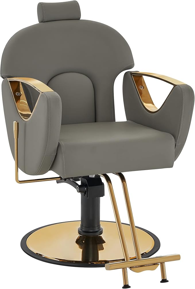 BarberPub Luxurious Classic Barber Chair Hydraulic Pump Recline Beauty Spa Styling Salon for Hair Stylist Equipment 9578 (Grey)
