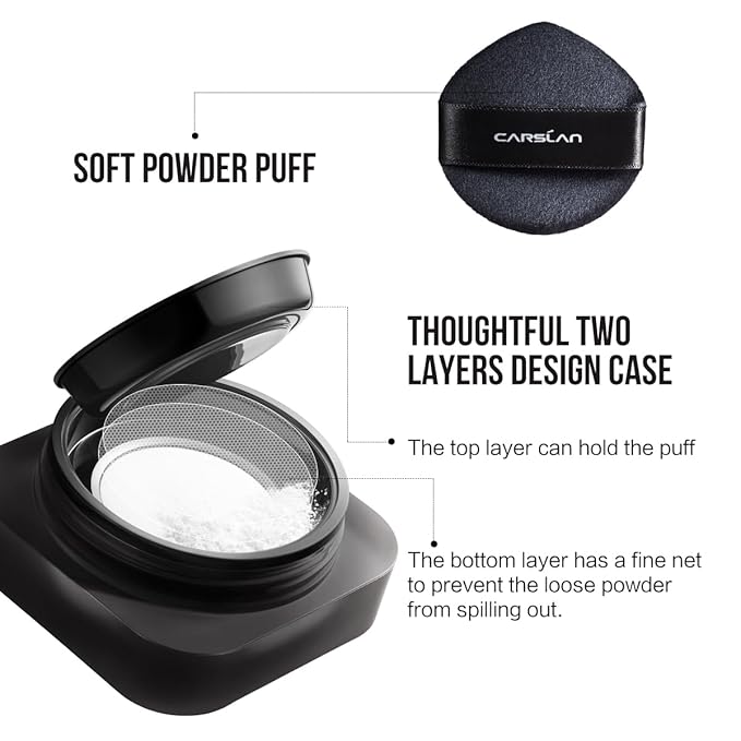 CARSLAN Soft Focus Loose Setting Powder, Waterproof, Matte, Oil Control, Shine Free, Talc-Free Face Powder Makeup, 24H Longwear Finishing Powder, 01 Translucent For Dry （0.63Oz）